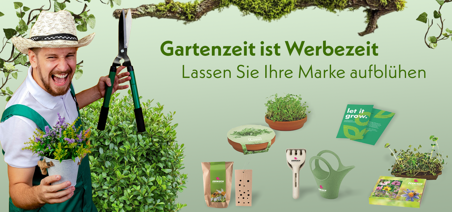 Garten-Werbeartikel mit Logo – nachhaltige Werbegeschenke wie Blumensamen, Gießkanne, Insektenhotel und Gartengeräte