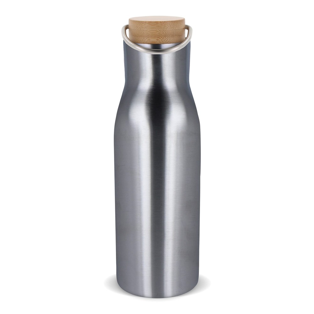 Isolier-Flasche mit Bambusdeckel, 500ml - silber