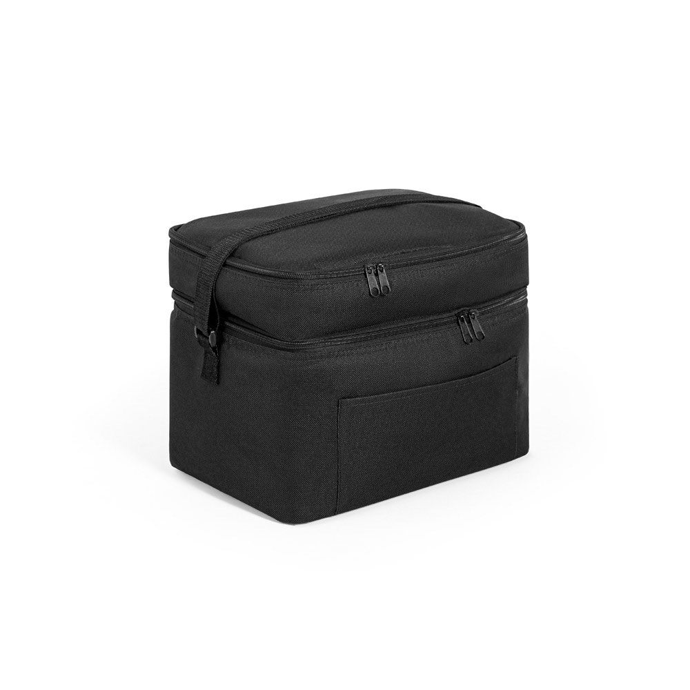 CANCUN LARGE. Kühltasche aus 600D, recyceltem Polyester, mit verstellbarem Gurtband - schwarz