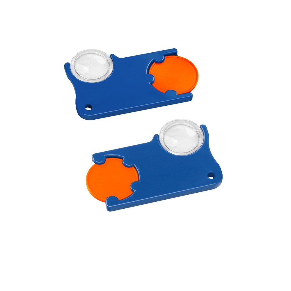 Chiphalter mit 1€-Chip und Lupe - orange/blau