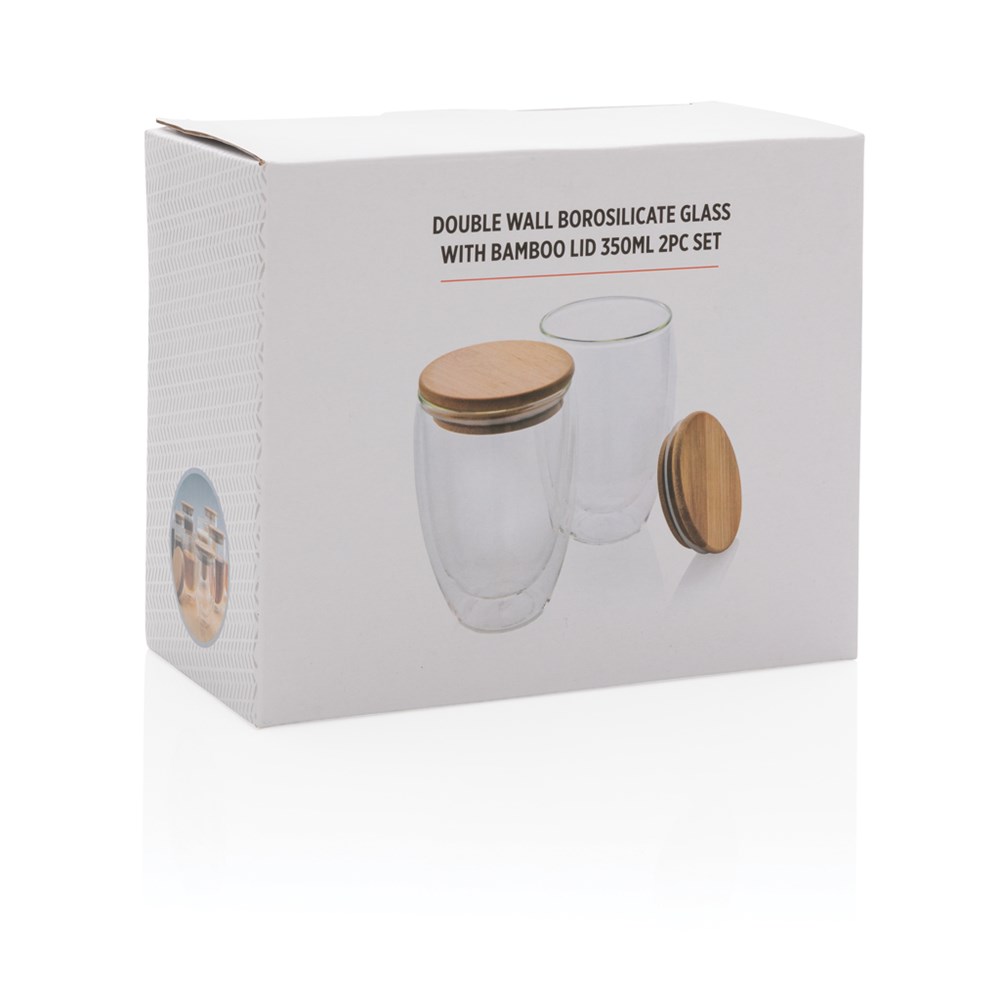 2-tlg Set Borosilikatgläser mit Bambusdeckel 350ml 2-tlg Set Borosilikatgläser mit Bambusdeckel 350ml