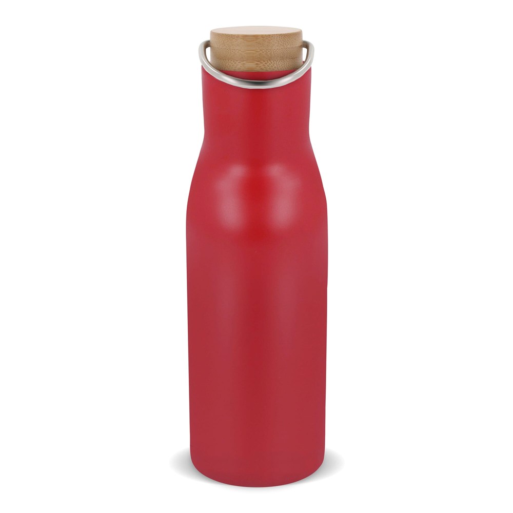 Isolier-Flasche mit Bambusdeckel, 500ml - dunkelrot