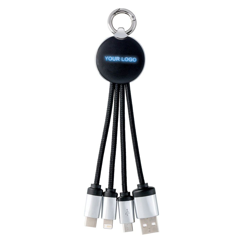 3-in-1 Ladekabel mit Beleuchtung REEVES-PUHALANI - schwarz, silber, blau / schwarz / blau