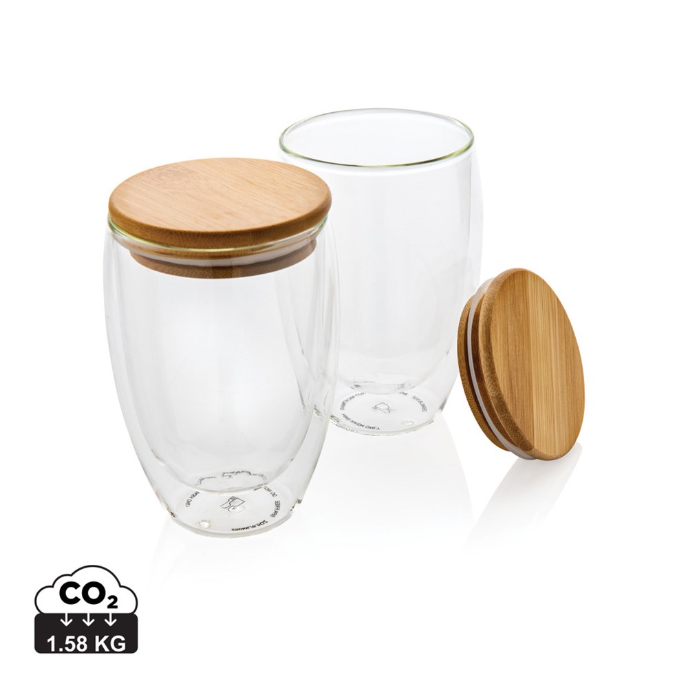 2-tlg Set Borosilikatgläser mit Bambusdeckel 350ml 2-tlg Set Borosilikatgläser mit Bambusdeckel 350ml