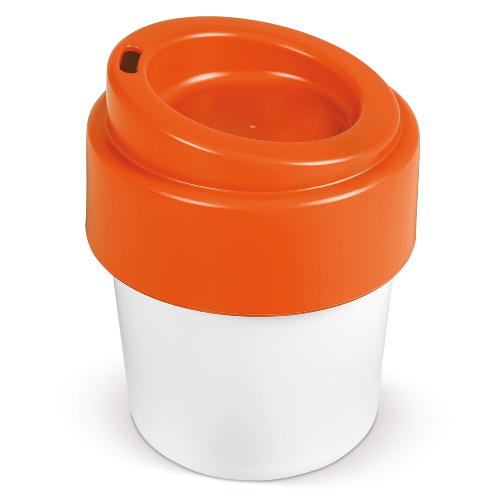 Heiß-aber-cool Kaffeebecher mit Deckel 240ml - WEISS / ORANGE