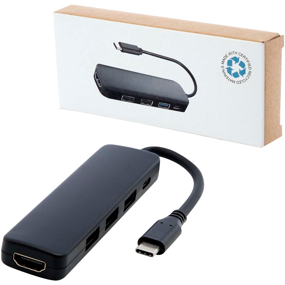 Loop Multimedia-Adapter aus recyceltem RCS Kunststoff USB 2.0-3.0 mit HDMI-Anschluss Loop Multimedia-Adapter aus recyceltem RCS Kunststoff USB 2.0-3.0 mit HDMI-Anschluss