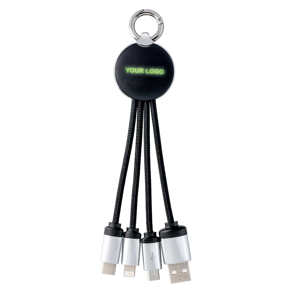 3-in-1 Ladekabel mit Beleuchtung REEVES-PUHALANI - schwarz, silber, grün / schwarz / grün