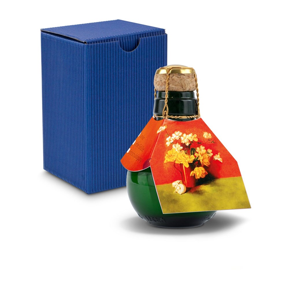 Kleinste Sektflasche der Welt! Blumengesteck - Inklusive Geschenkkarton in Blau, 125 ml