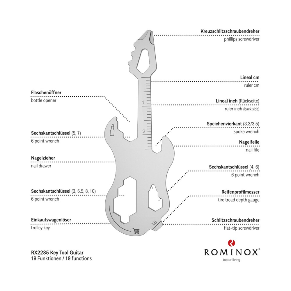 Geschenkartikel: ROMINOX® Key Tool Guitar / Gitarre (19 Funktionen) im Motiv-Mäppchen Deutschland Fan Jubelverstärker