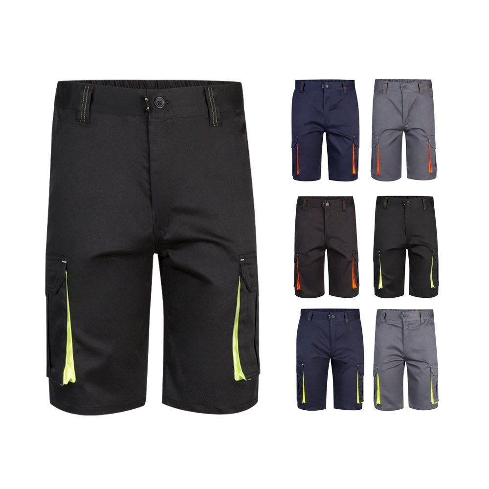 VL HEMERA. Zweifarbige Stretch-Bermudashorts mit mehreren Taschen (240 g/m²) aus Baumwolle (46 %), EME (38 %) und Polyester (16 %)