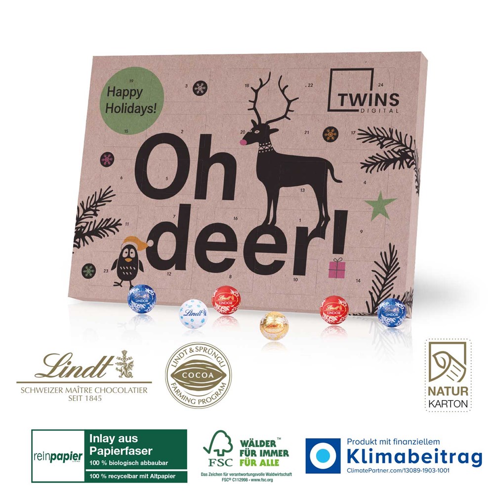 Adventskalender aus Naturkarton Lindt „Gourmet Edition“ Organic