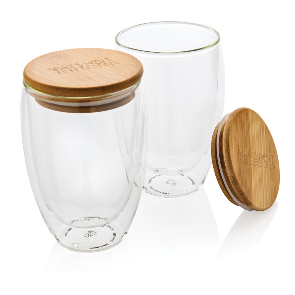 2-tlg Set Borosilikatgläser mit Bambusdeckel 350ml 2-tlg Set Borosilikatgläser mit Bambusdeckel 350ml