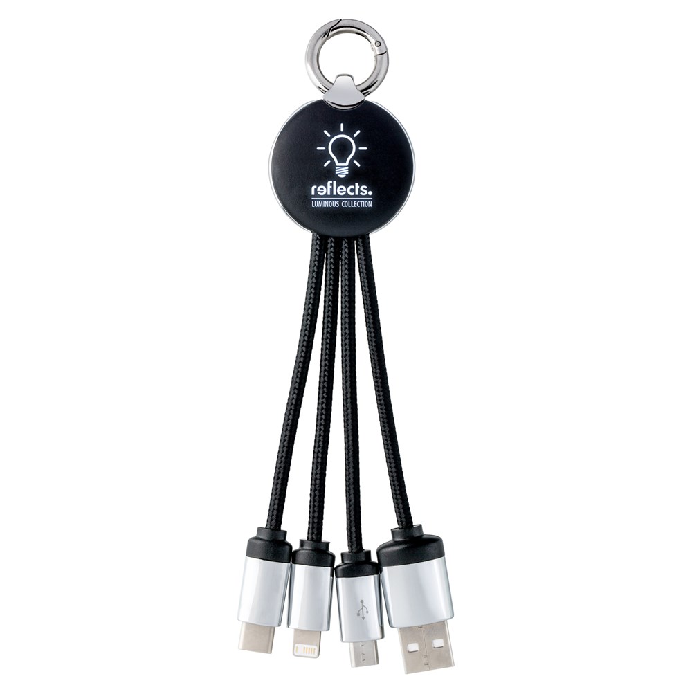 3-in-1 Ladekabel mit Beleuchtung REEVES-PUHALANI - schwarz, silber, weiß / schwarz / weiß