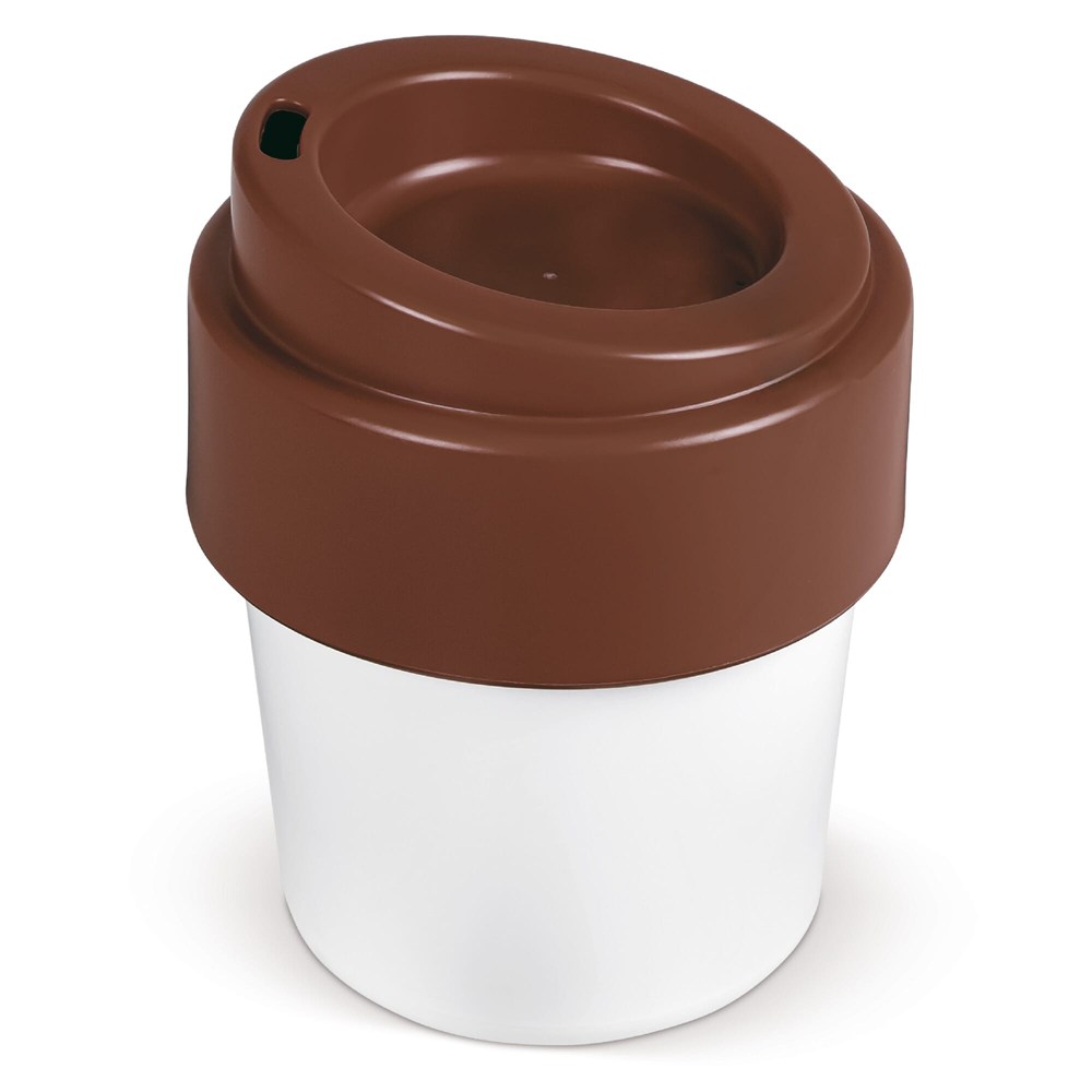 Heiß-aber-cool Kaffeebecher mit Deckel 240ml - weiß/braun