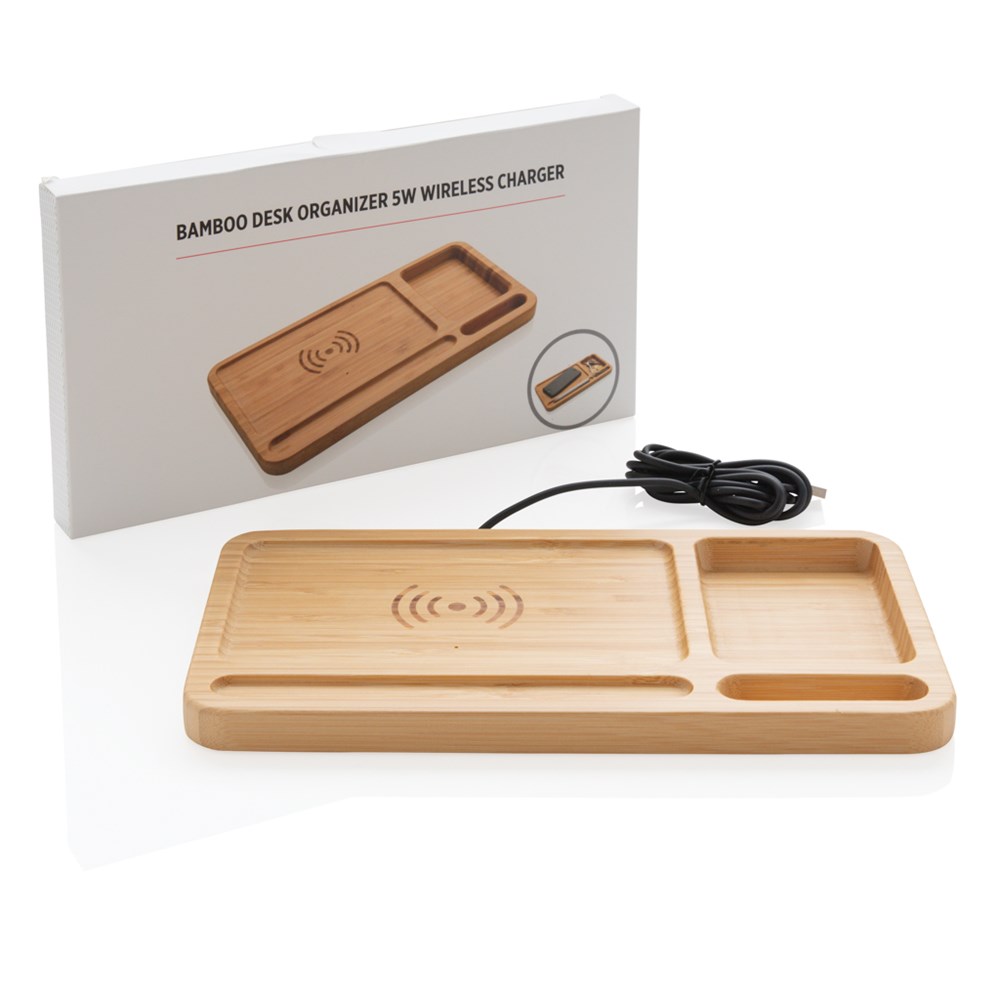Bambus Schreibtisch-Organizer mit 5W Wireless Charger Bambus Schreibtisch-Organizer mit 5W Wireless Charger