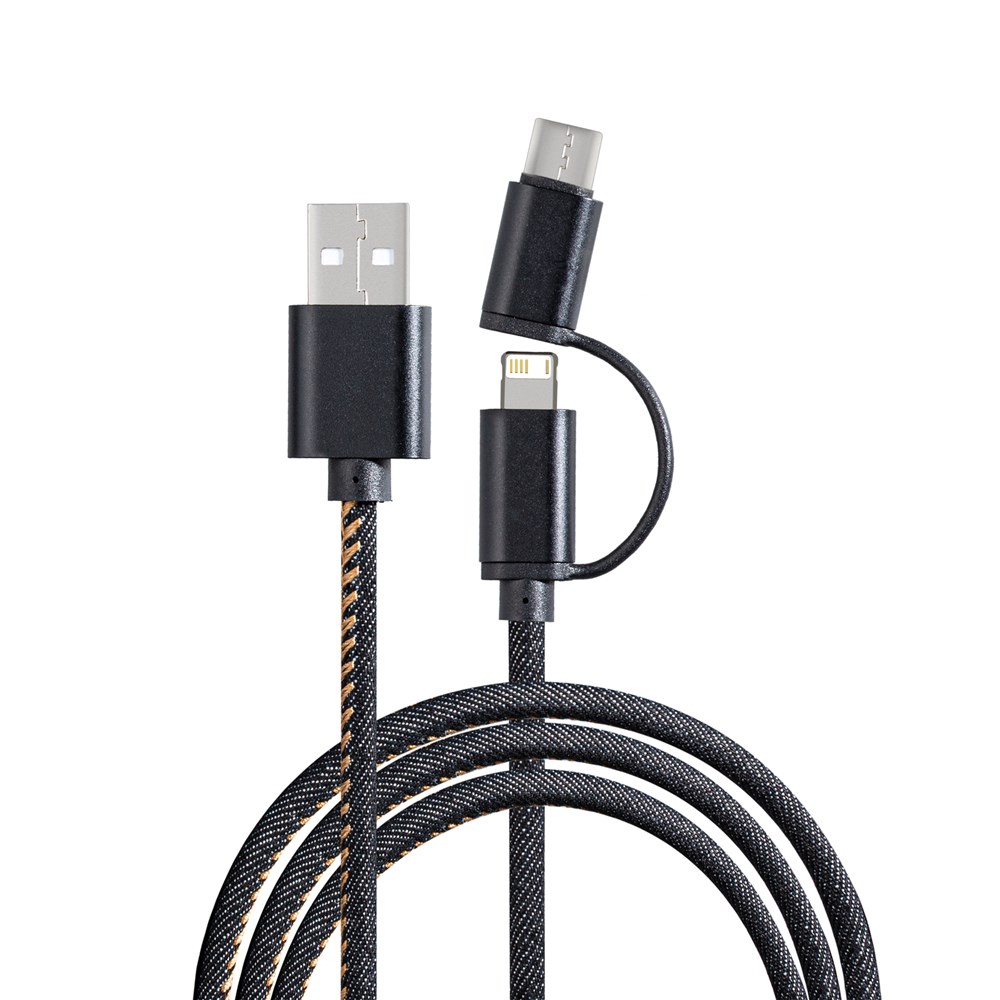 3-in-1 Ladekabel REEVES-DENIM - schwarz / schwarz