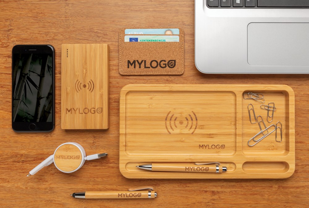 Bambus Schreibtisch-Organizer mit 5W Wireless Charger Bambus Schreibtisch-Organizer mit 5W Wireless Charger