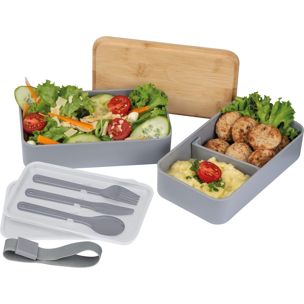 2 stöckige Lunchbox aus Kunststoff und Bambus 2 stöckige Lunchbox aus Kunststoff und Bambus
