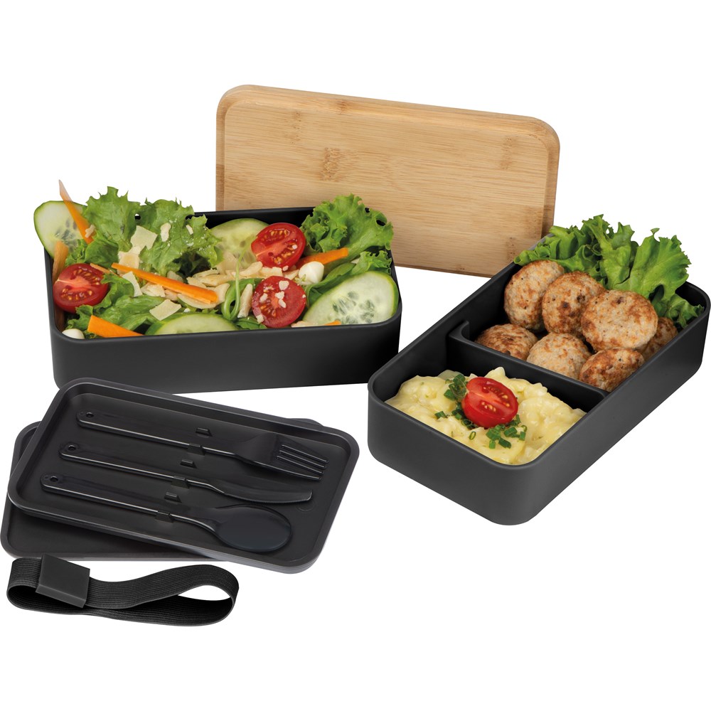 2 stöckige Lunchbox aus Kunststoff und Bambus 2 stöckige Lunchbox aus Kunststoff und Bambus