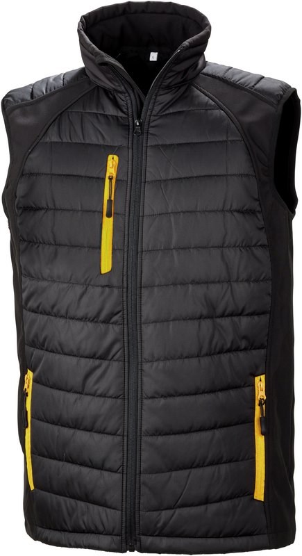 Result BLACK COMPASS PADDED SOFT SHELL GILET - Schwarz / Gelb