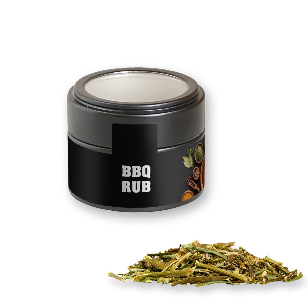 Gewürzmischung BBQ Kräuter Rub, ca. 40g, Metalldose Mini mit Sichtfenster schwarz