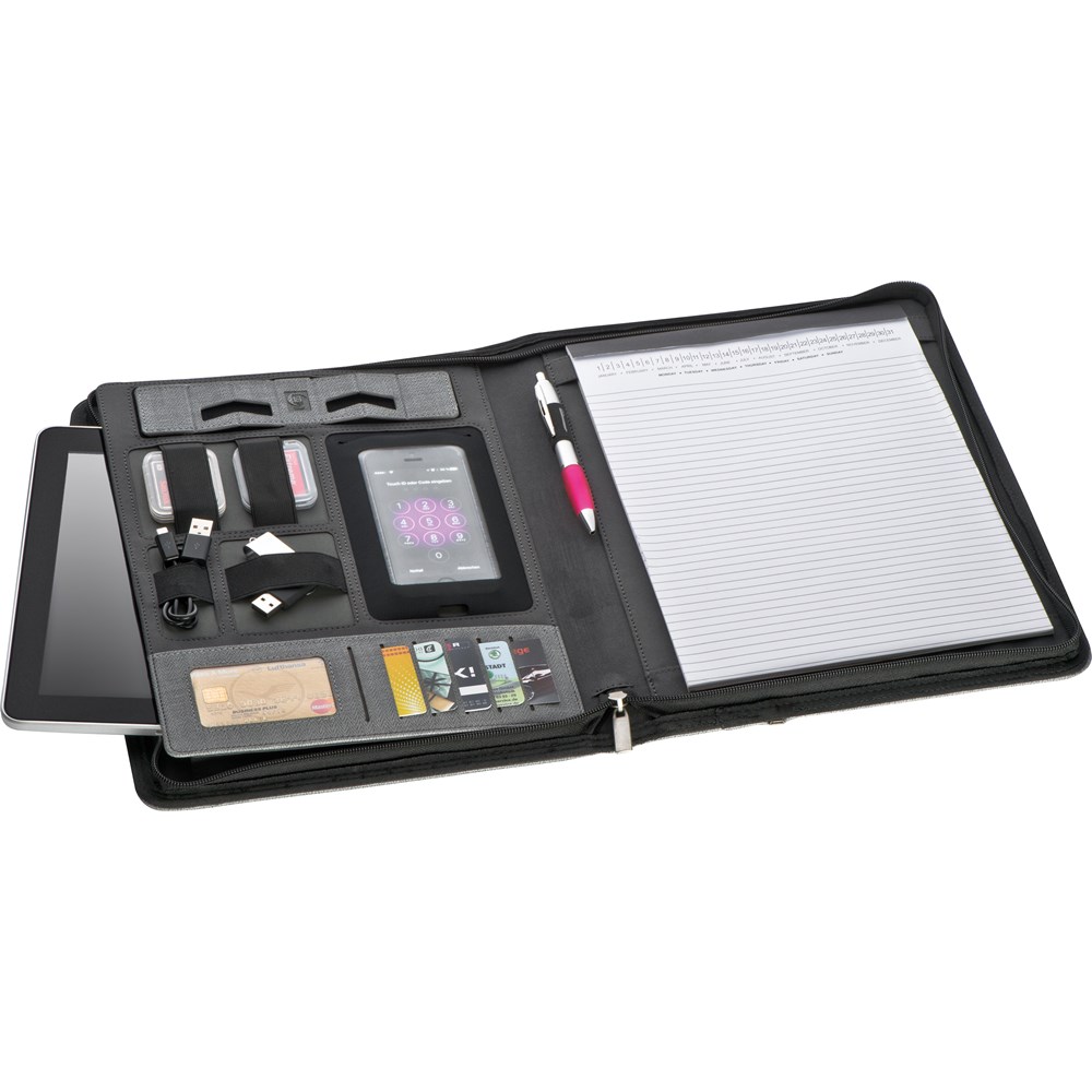 A4 Schreibmappe aus Kunstleder mit integrierter Powerbank A4 Schreibmappe aus Kunstleder mit integrierter Powerbank