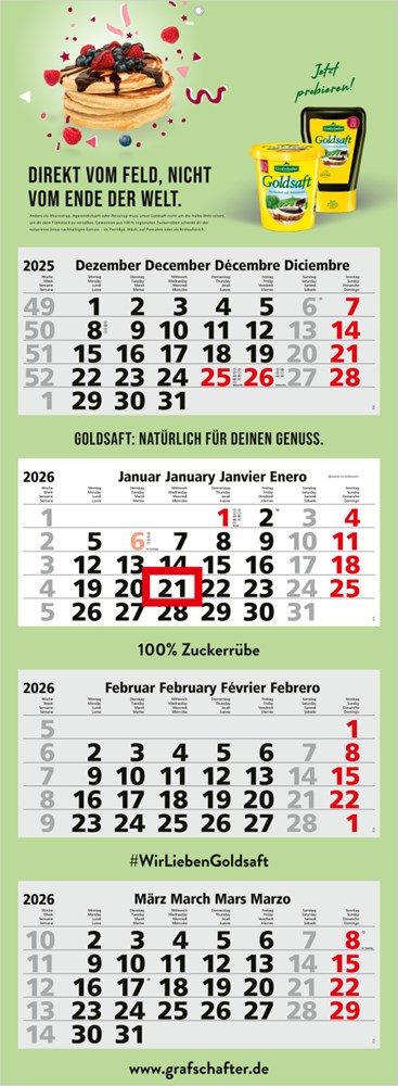 4-Monatskalender Quadro Light 4 Bestseller (Mehrblock)