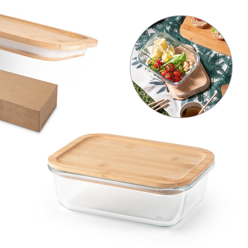 PORTOBELLO. Lunchbox. Hermetische Dose aus Borosilikatglas und Bambusdeckel 1000 mL