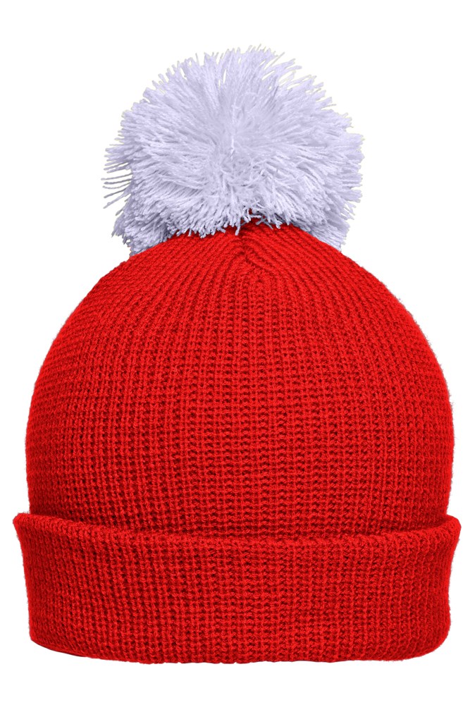 Pompon Hat with Brim - Tomato/silver (ca. Pantone 484C
421C)