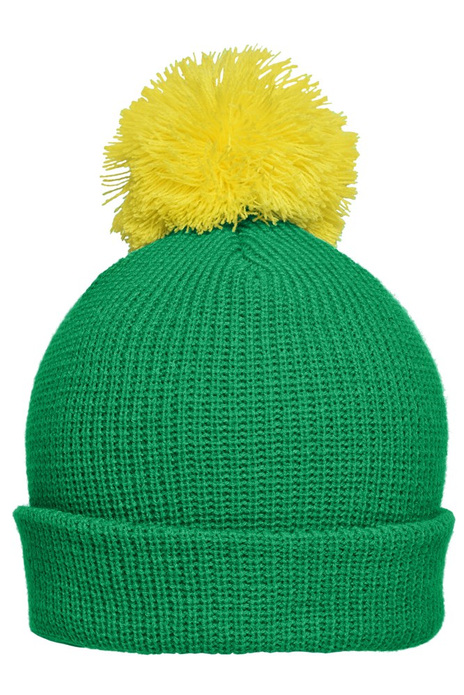 Pompon Hat with Brim - Fern-green/yellow (ca. Pantone 347C
101C)