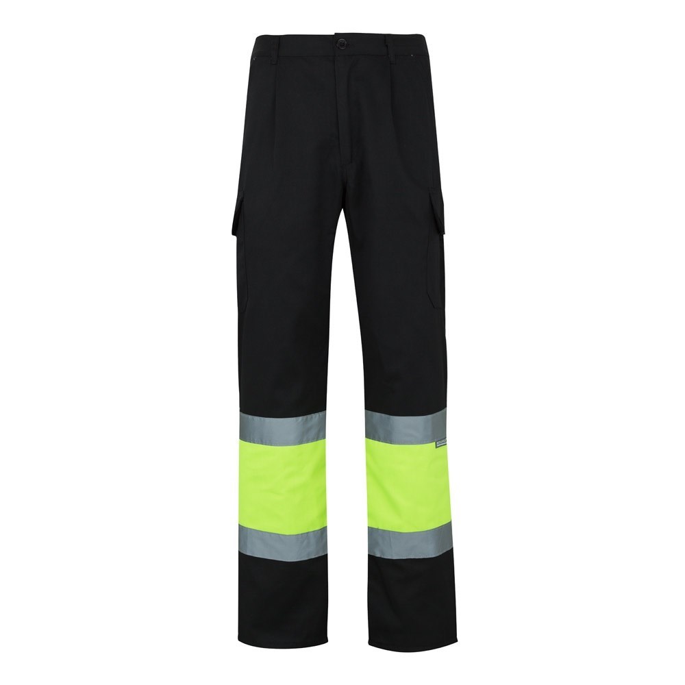VL POSEIDON LARGE. Zweifarbige Twill-Hose mit mehreren Taschen (210 g/m²), aus Baumwolle (20%) und Polyester (80%) - Schwarz, Gelb