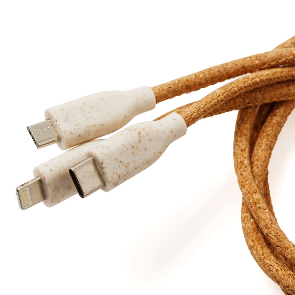3 in 1 USB-Kabel aus Kork-Braun 3 in 1 USB-Kabel aus Kork-Braun