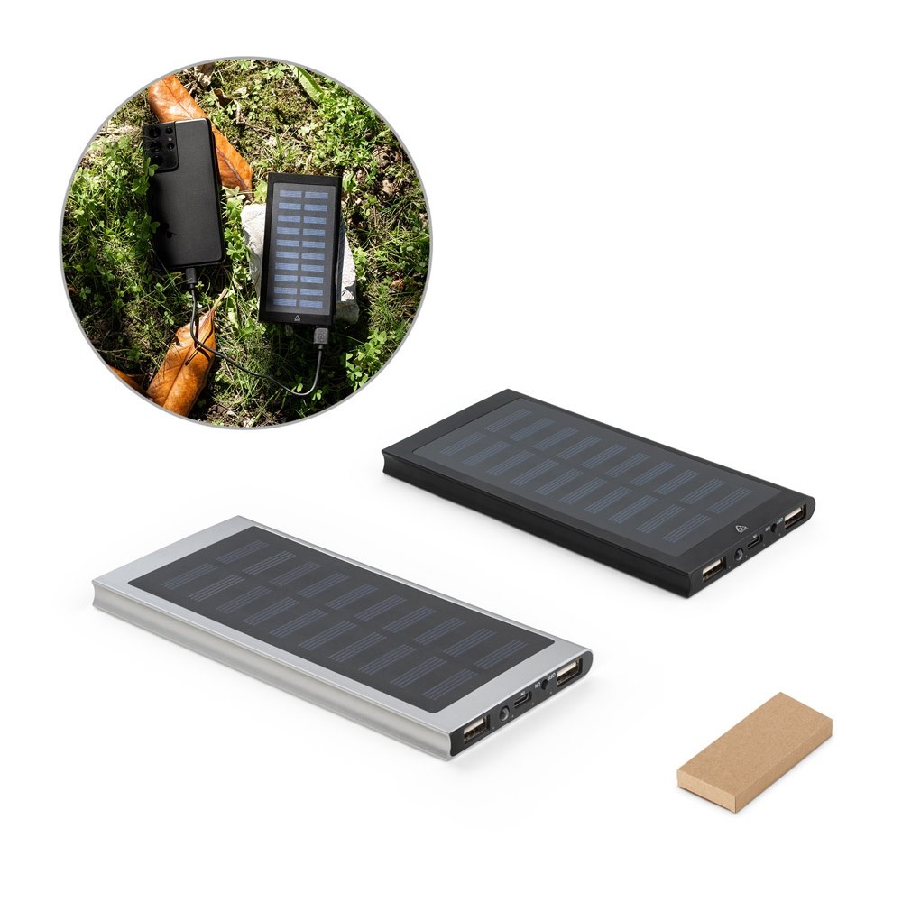 CLERK. 8'000 mAh Powerbank mit Solarpanel aus 100% recyceltem Aluminium