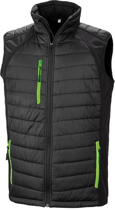 Result BLACK COMPASS PADDED SOFT SHELL GILET - Schwarz / Lime