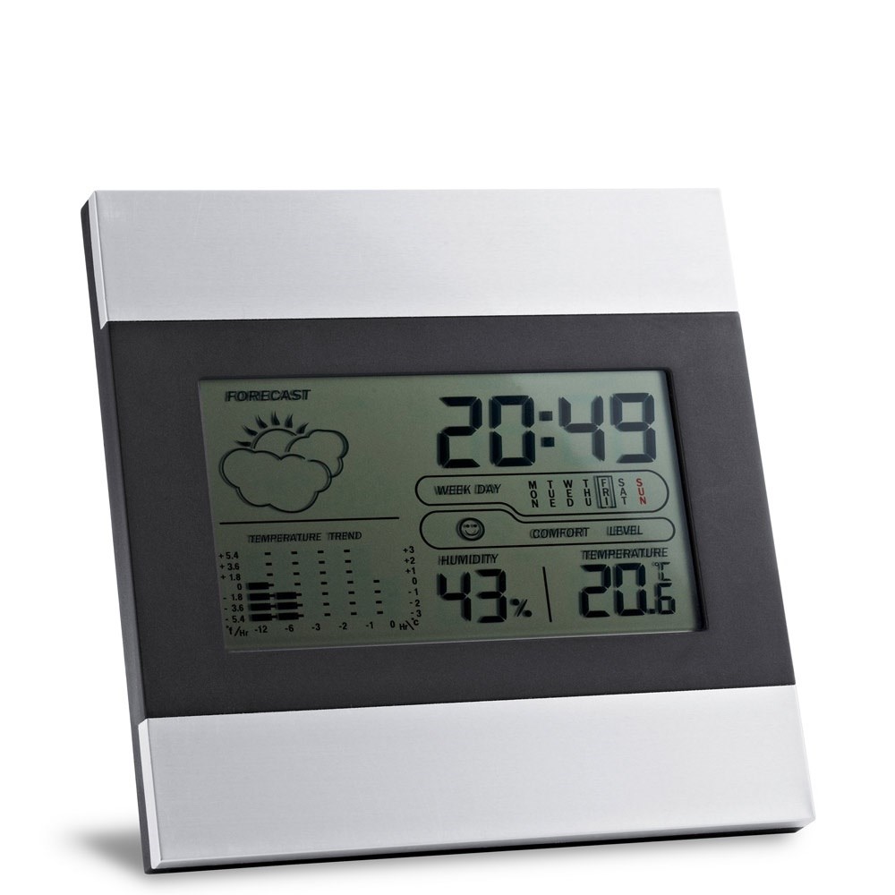 DENE. Tischwetterstation mit LCD-Bildschirm aus Aluminium und ABS DENE. Tischwetterstation mit LCD-Bildschirm aus Aluminium und ABS